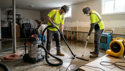 Water damage cleanup crew restoring a flooded basement in Lansing, MI