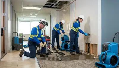 Water damage team cleaning up burst pipe damage in Lansing, MI home