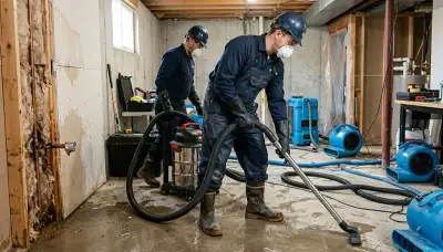 Lansing, MI water damage crew cleaning up burst pipe flooding in a home