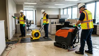 Commercial water damage restoration team in Lansing, MI cleaning flood-damaged property