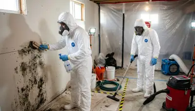 Mold removal technician inspecting water damage in Lansing, MI home