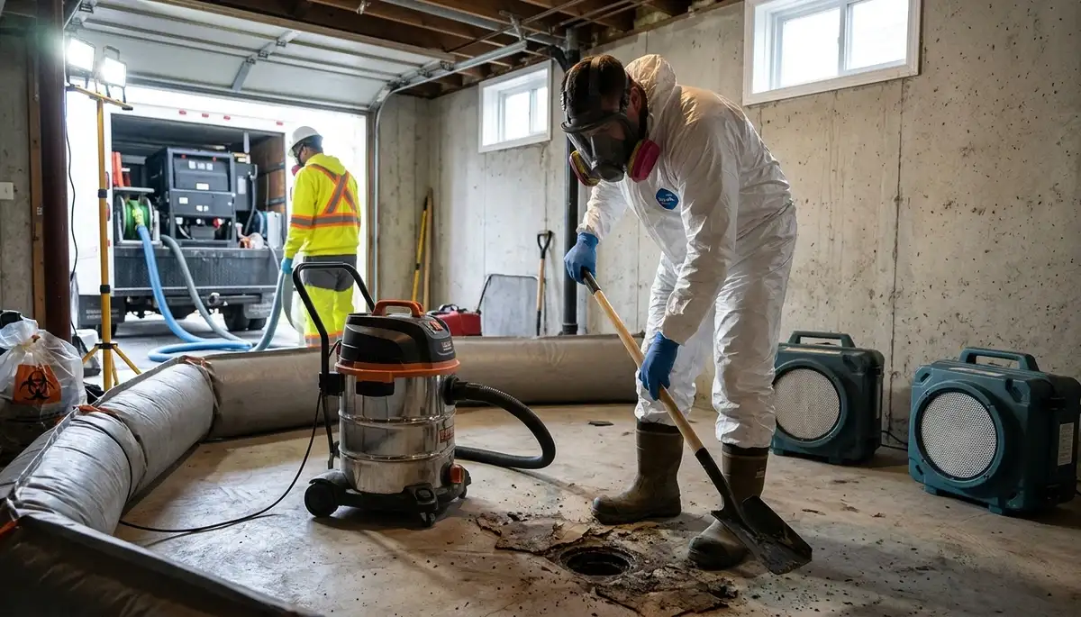 Sewage cleanup crew restoring a Lansing, MI home after sewage backup and water damage