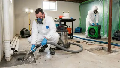 Sewer backup cleanup team restoring a Lansing, MI home after raw sewage damage