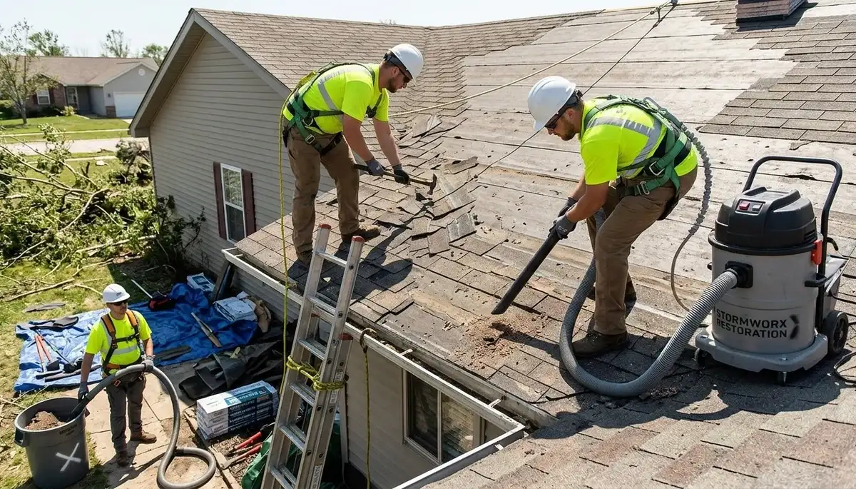 Storm damage restoration team in Lansing, MI repairing water damage after flooding