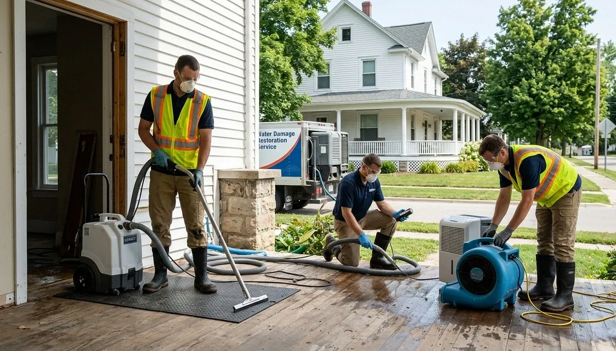 Water damage restoration team serving Lansing, MI on a local business property