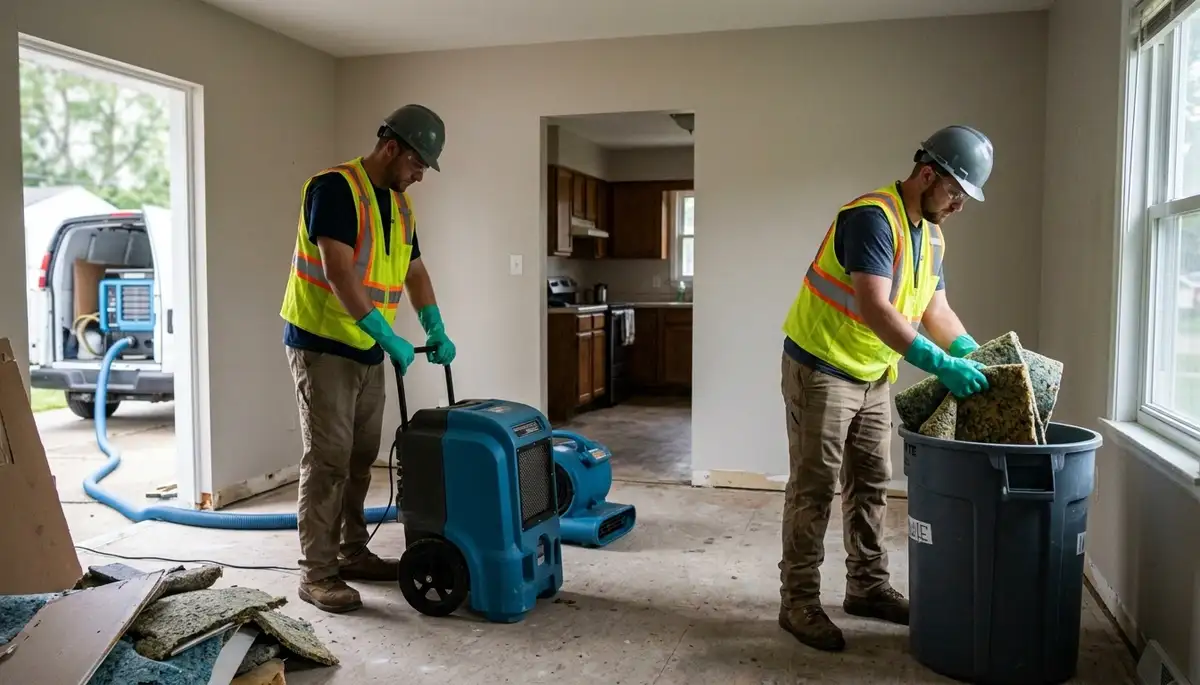 Water damage restoration team in Lansing, MI inspecting property for cleanup and repairs
