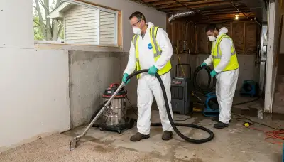 Water damage restoration team in Lansing, MI inspecting a flooded commercial property