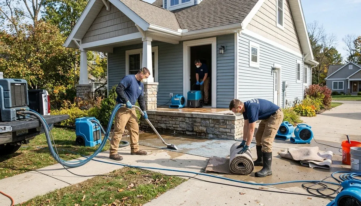 Water damage restoration team in Lansing, MI providing emergency cleanup and drying services