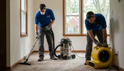 Water damage restoration team in Lansing, MI assessing flood cleanup at a business site