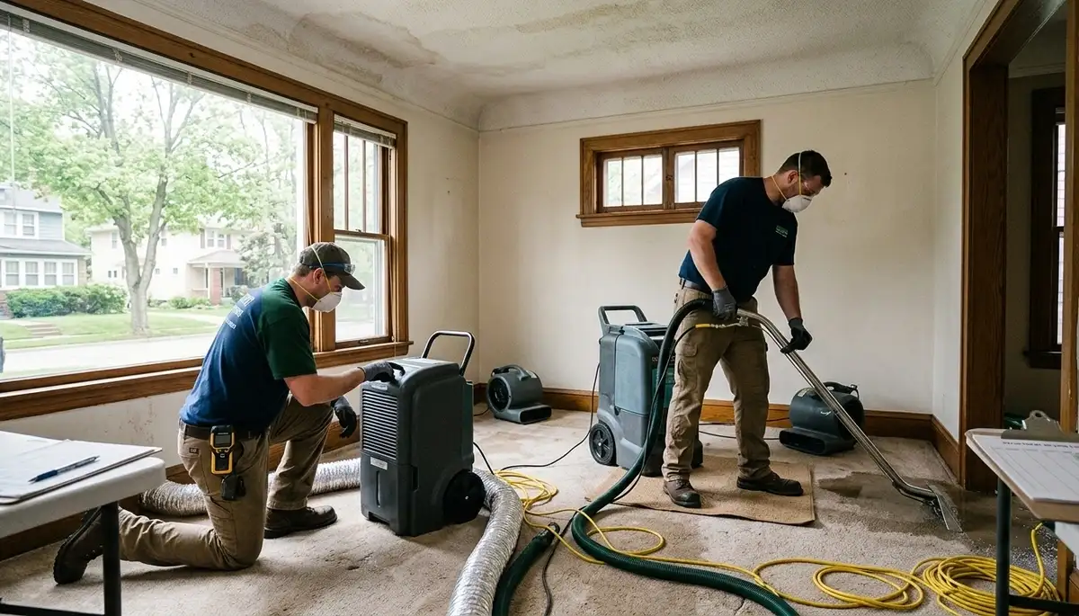 Water damage restoration team in Lansing, MI handling flood cleanup and drying services