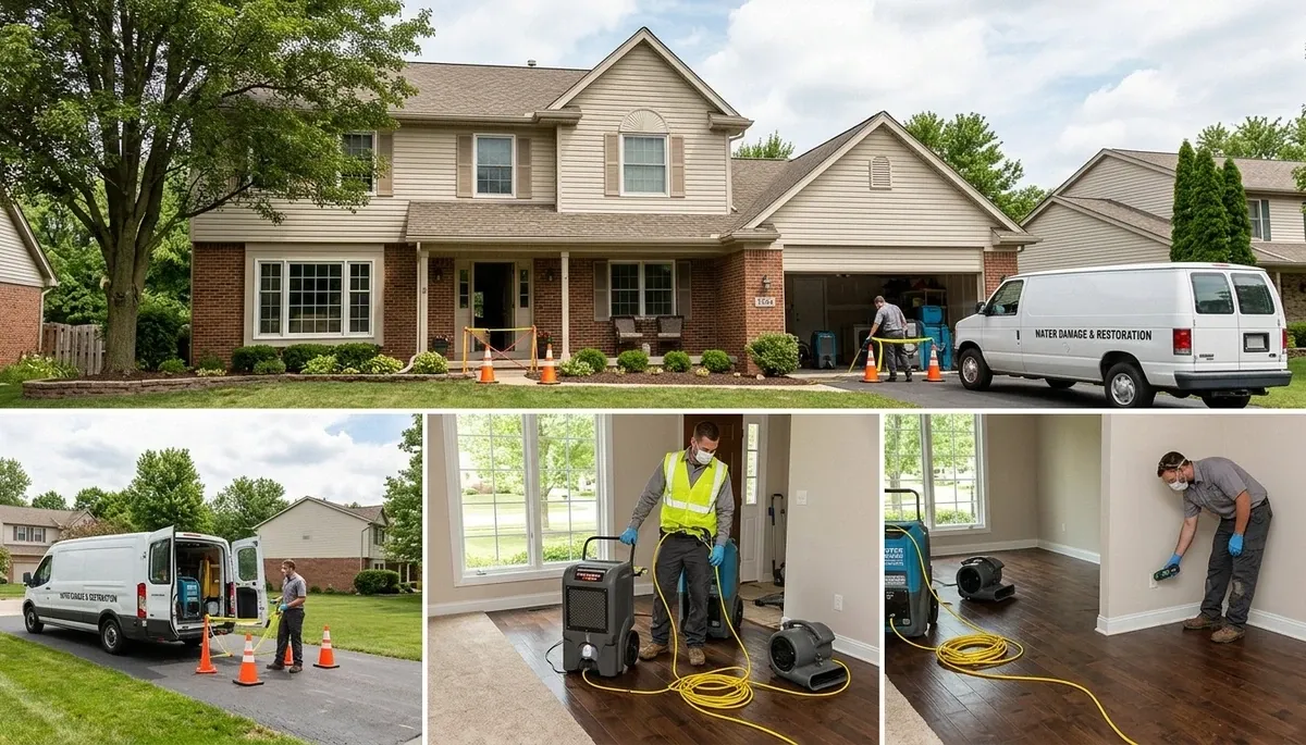 Water damage restoration team in Lansing, MI inspecting a flooded property for cleanup and repair