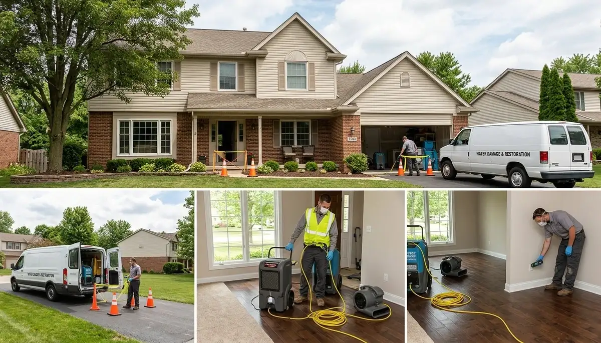 Water damage restoration team in Lansing, MI inspecting a flooded property for cleanup and repair