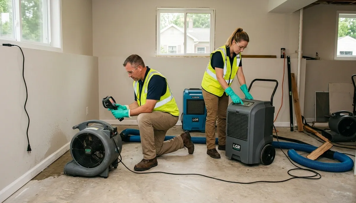 Water damage restoration team in Lansing, MI providing emergency cleanup and drying services