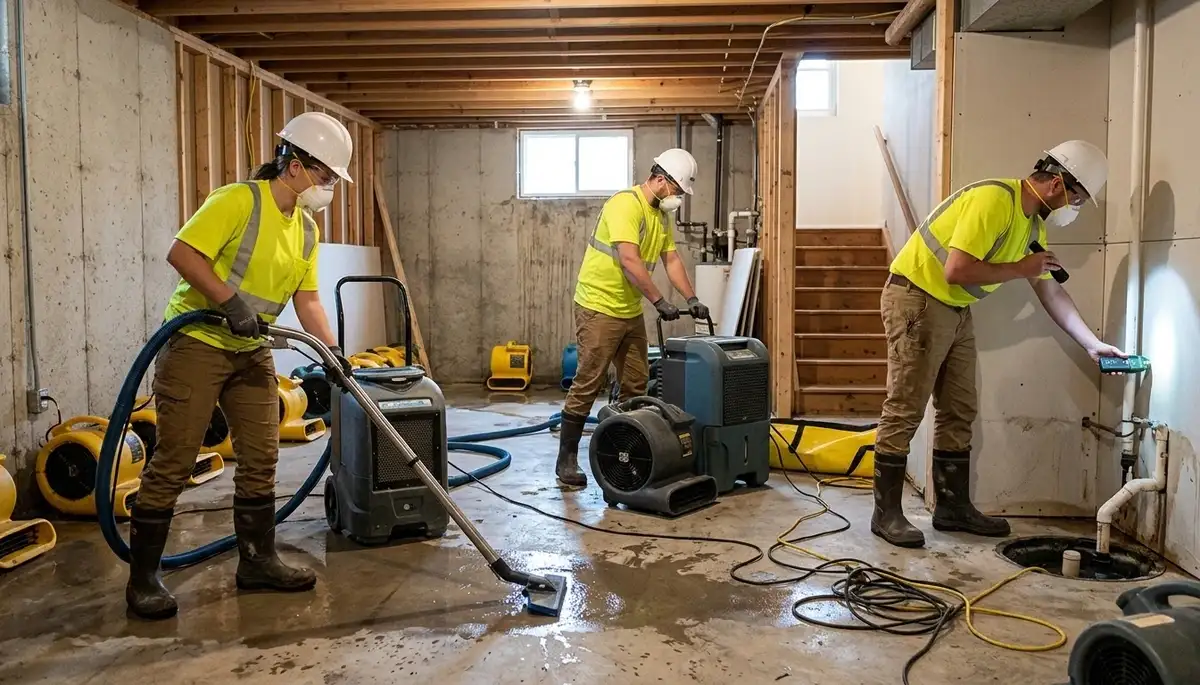 Water damage restoration team in Lansing, MI providing emergency cleanup and drying services