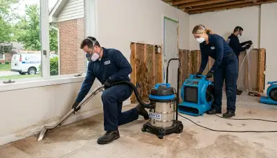 Water damage restoration team in Lansing, MI assessing a flooded home for cleanup and drying