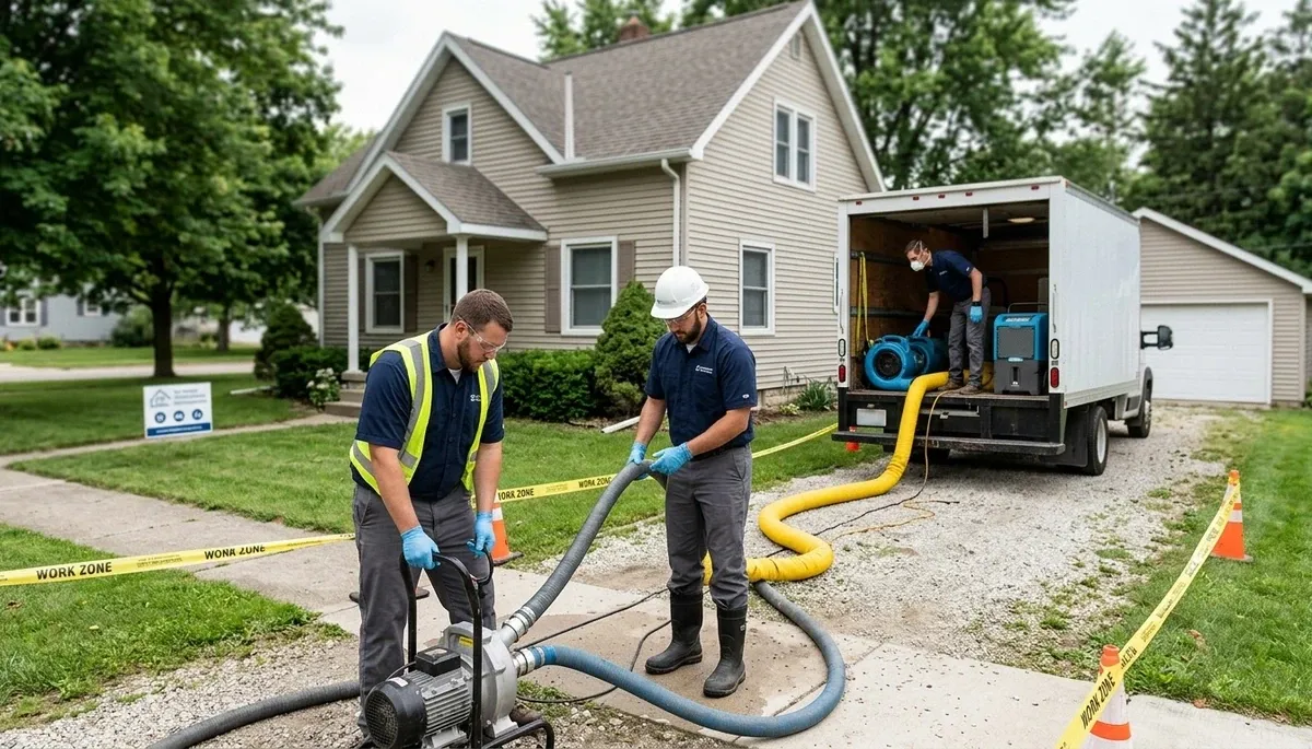 Water damage restoration team in Lansing, MI providing emergency cleanup and drying services