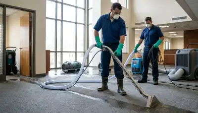 Water extraction crew removing standing water from a Lansing, MI home after water damage